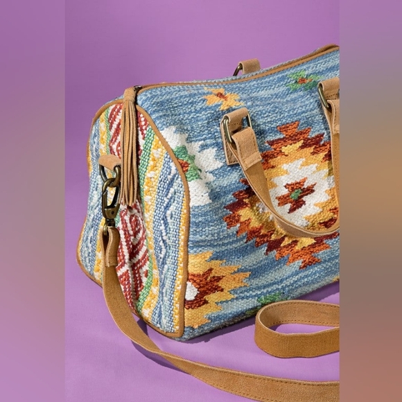 Handmade Boho Chic Satchel / Boston Bag - Navajo Aztec Inspired Design - Picture 6 of 14